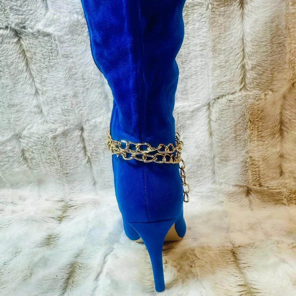 Mata Bright Blue Faux Suede Wide Top 4